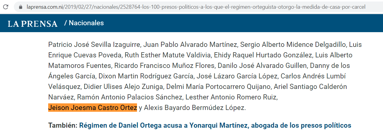 La-Prensa-presos-politicos-Nicaragua-Jeison-Castro-Ortez