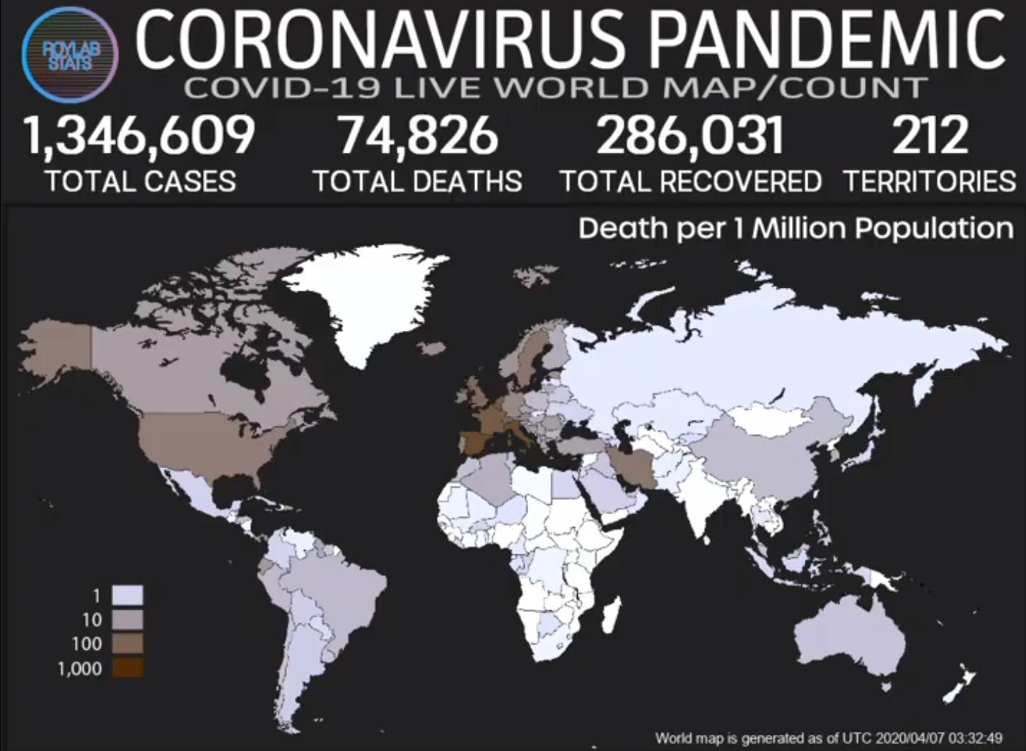Deaths per million map