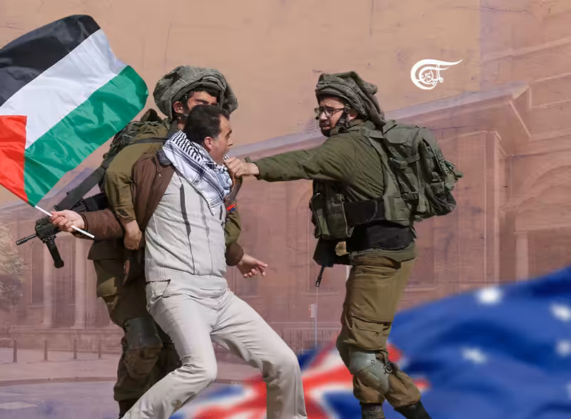 Man carrying a Palestinian flag being repressed by IDF gendarmes. Photo courtesy of Al Mayadeen English.