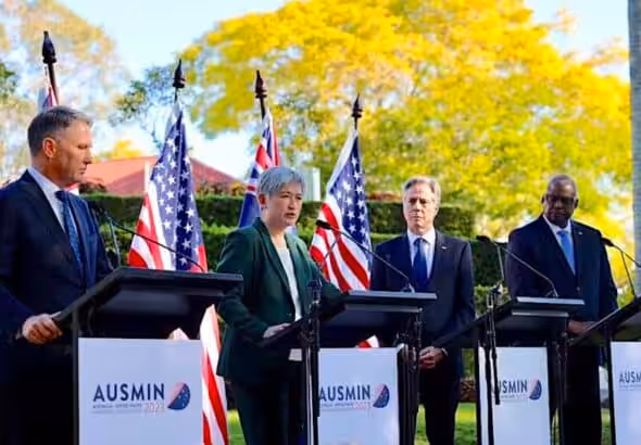Left to Right: Australian Defense Minister Richard Marles, Foreign Minister Penny Wong, Secretary of State Antony Blinken and Defense Secretary Lloyd Austin in Brisbane. (Richard Marles and Department of Foreign Affairs and Trade). Photo: Consortium News/File photo.