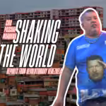 Photo composition showing Venezuelan communard Robert Longa with the 23 de Enero buildings in the background. Photo: Monthly Review Online.