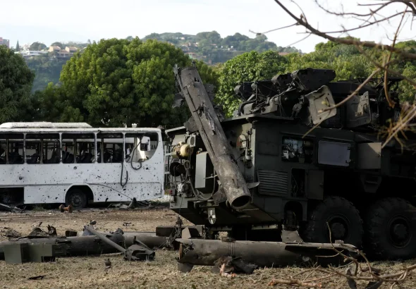 Vehicles and missile launcher at La Carlota military air base in Caracas, destroyed after the US bombing of Venezuela on January 3, 2026. Photo: Leonardo Fernandez Viloria/Reuters/file photo.