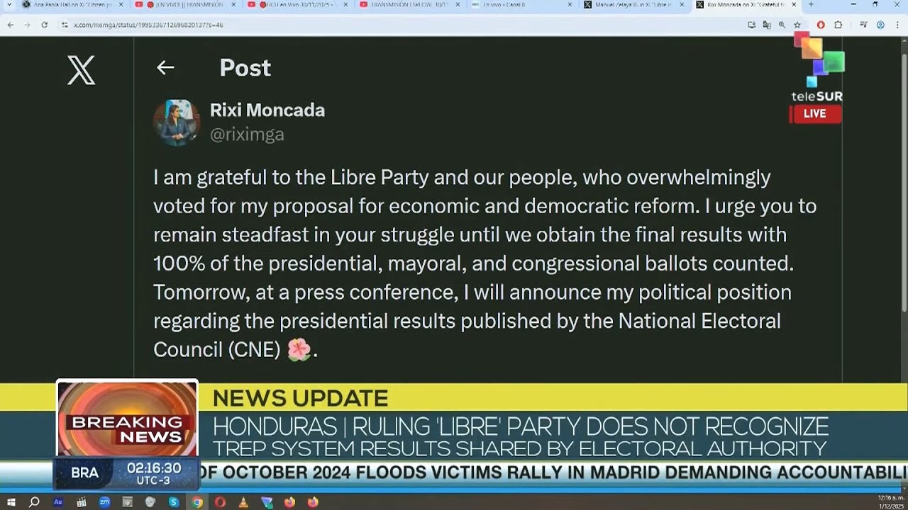 Honduras: Candidate Rixi Moncada denounces preliminary election results