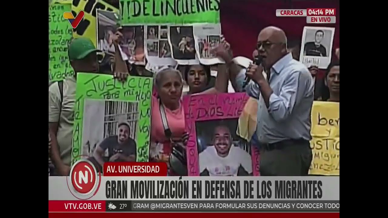 Jorge Rodríguez y Maduro en marcha contra abusos a migrantes venezolanos, 18 marzo 2025