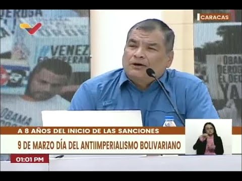 Rafael Correa, Diosdado Cabello y Jorge Rodríguez en Plaza Bolívar, Día del Antiimperialismo