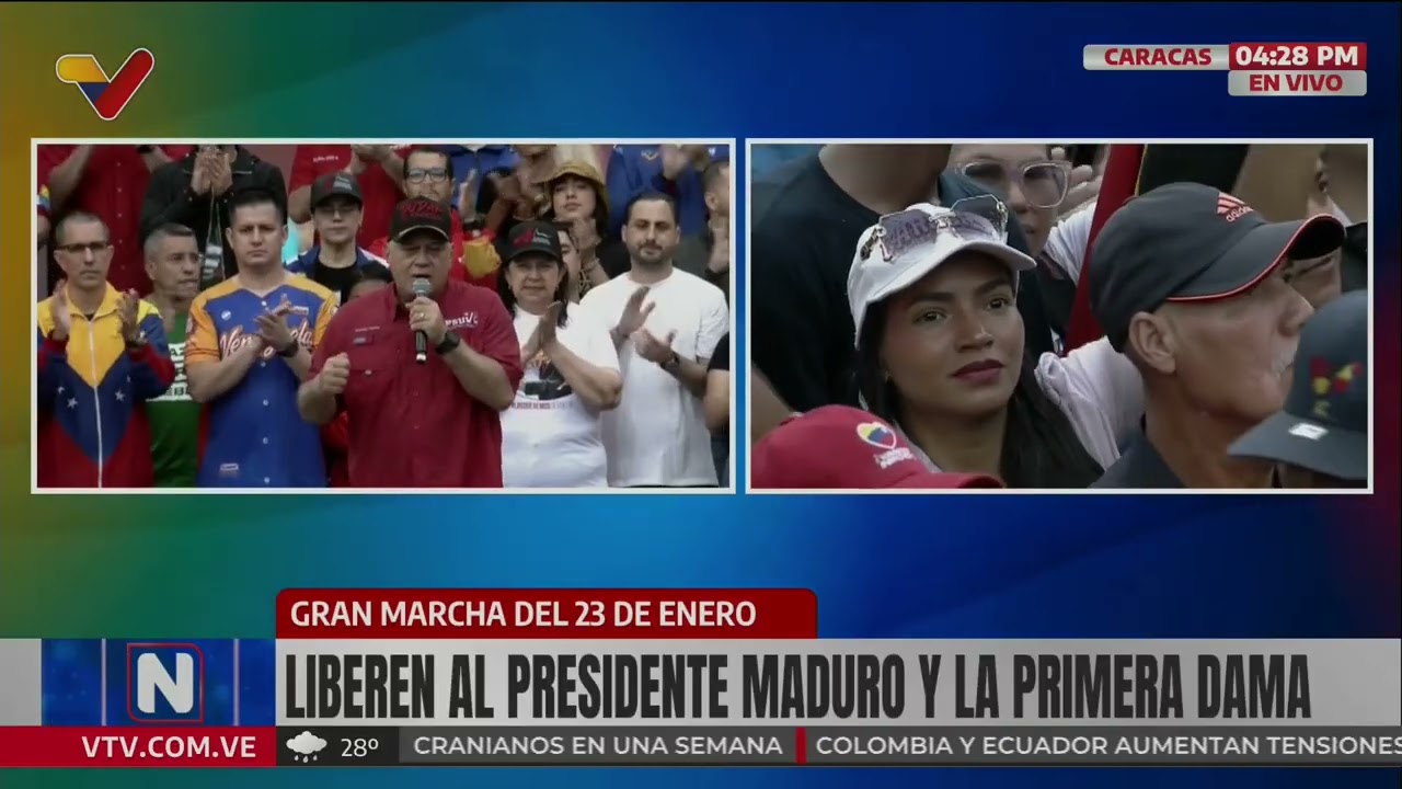 Diosdado Cabello en la marcha este 23 de enero de 2026 por la liberación de  Maduro y Cilia
