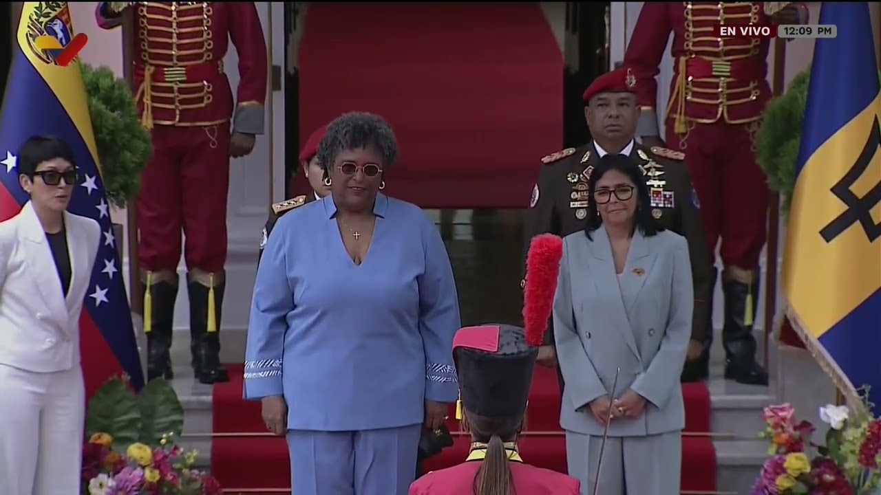 Delcy Rodríguez recibe a Mia Mottley, primera ministra de Barbados, 24 de agosto de 2026