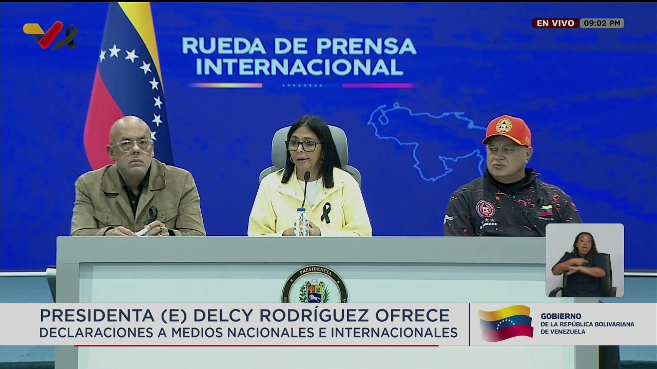 Delcy Rodríguez, rueda de prensa con medios internacionales, 2 de julio de 2026