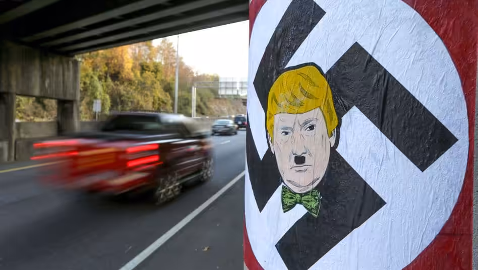 Trump's likeness painted with Hitler mustache and swastika in Atl