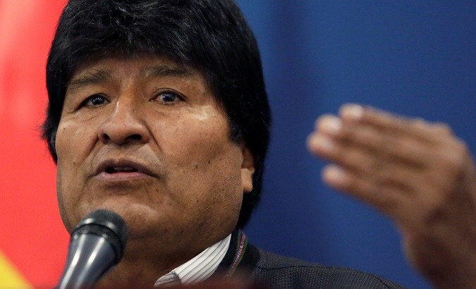 Bolivia's  President Evo Morales speaks during a news conference at the presidential palace La Casa Grande del Pueblo in La Paz