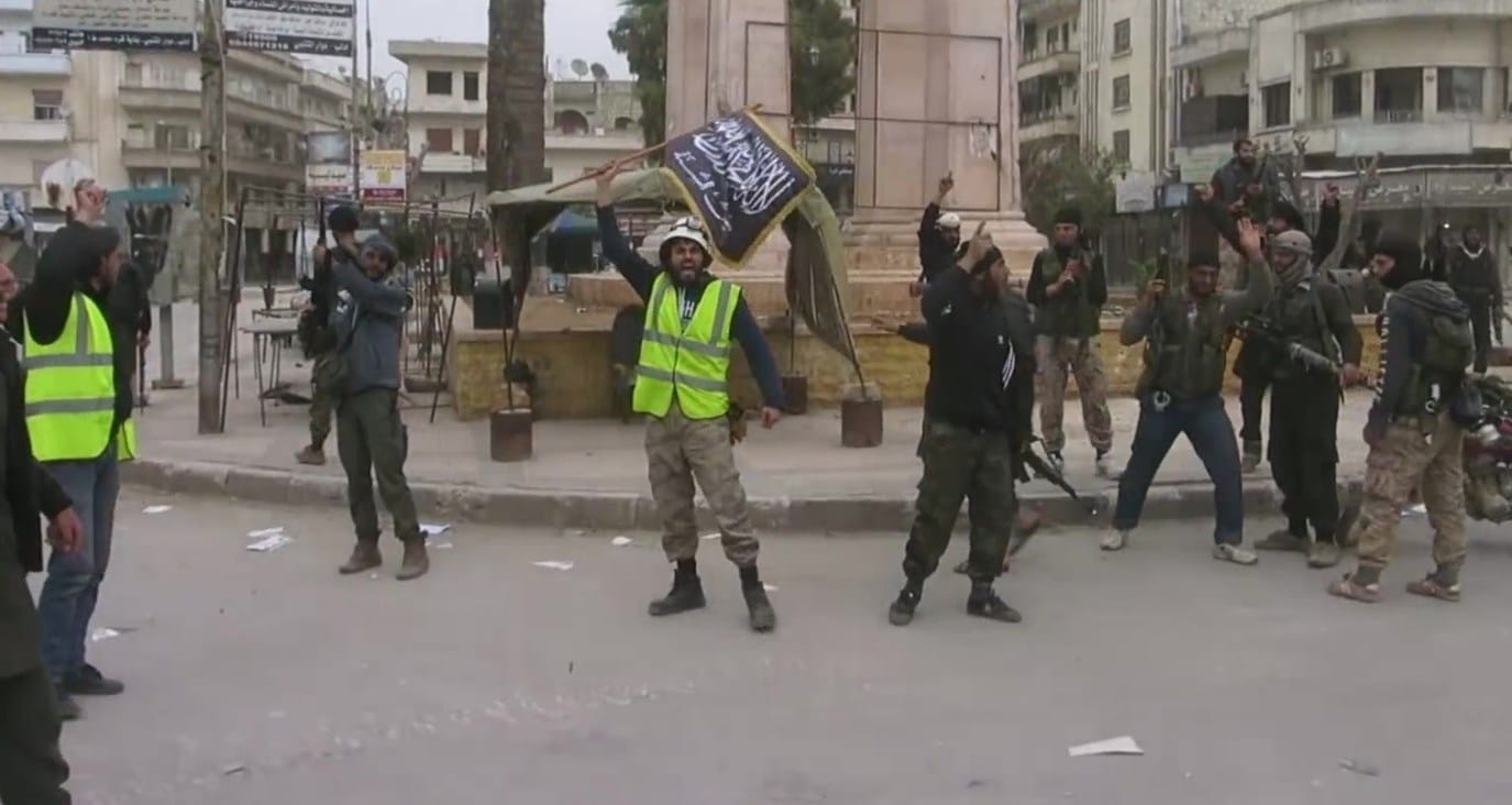 White-Helmets-jihadists-Idlib-Syria-flag