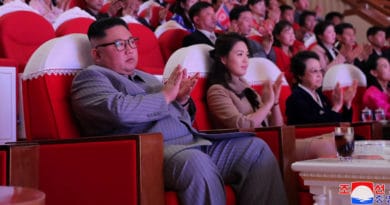 North Korean leader Kim Jong Un watches a performance in Pyongyang