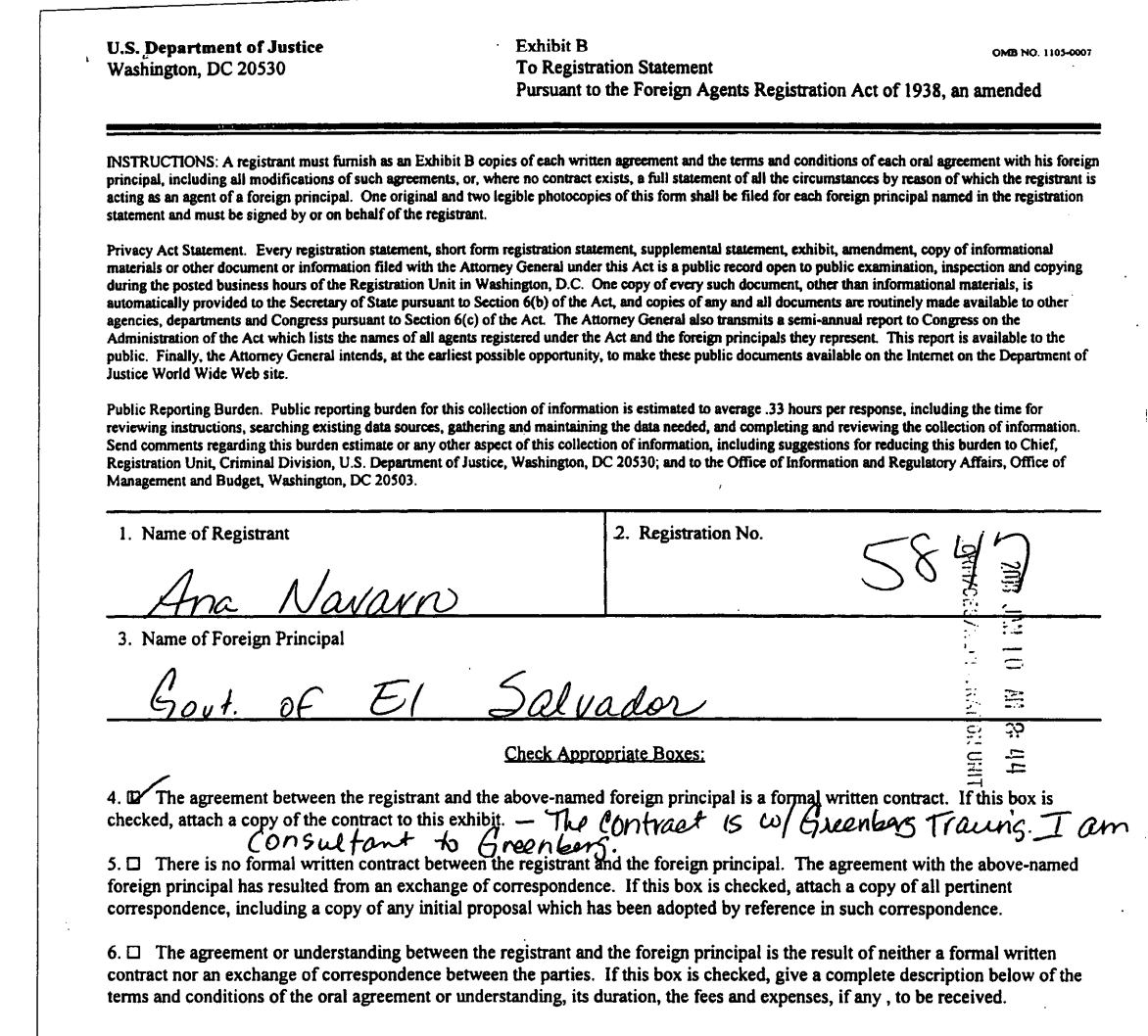 Ana-Navarro-lobbying-El-Salvador-FARA