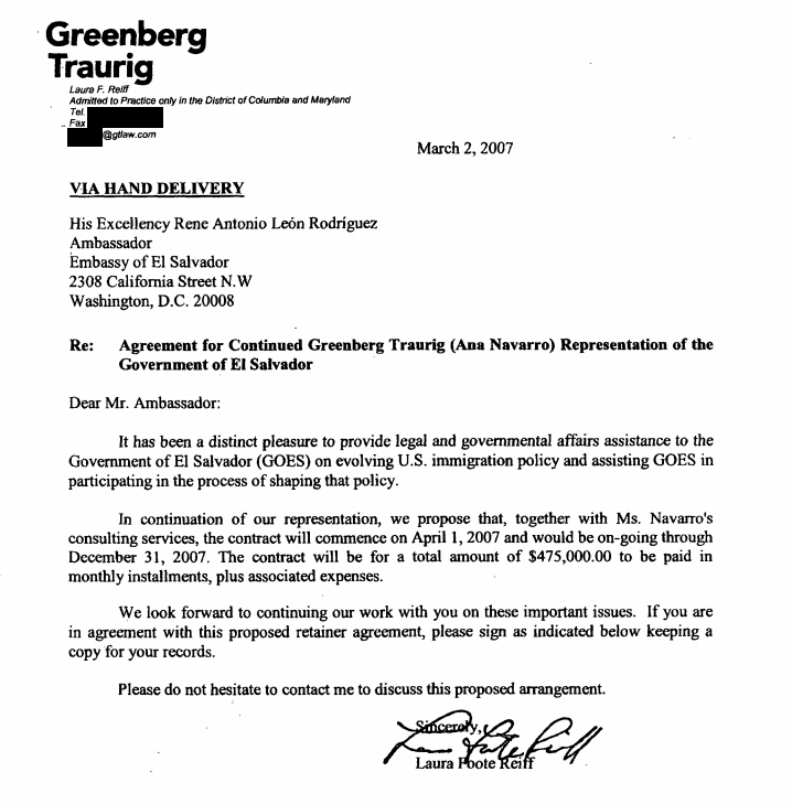 Greenberg-Traurig-Ana-Navarro-El-Salvador-lobbying-FARA