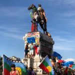 desecrated staue of mass murderer Baquedano