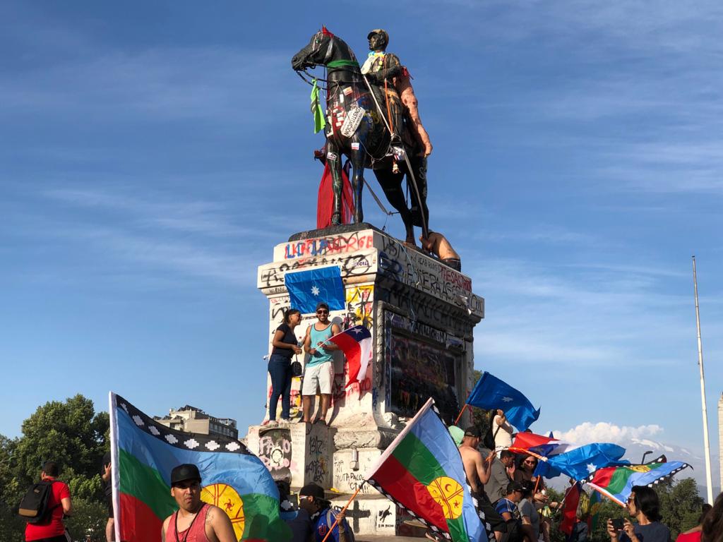 desecrated staue of mass murderer Baquedano