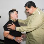 Diego Maradona and Nicolas Maduro. Maradona help bringing food to Venezuela circunvating US sanctions.