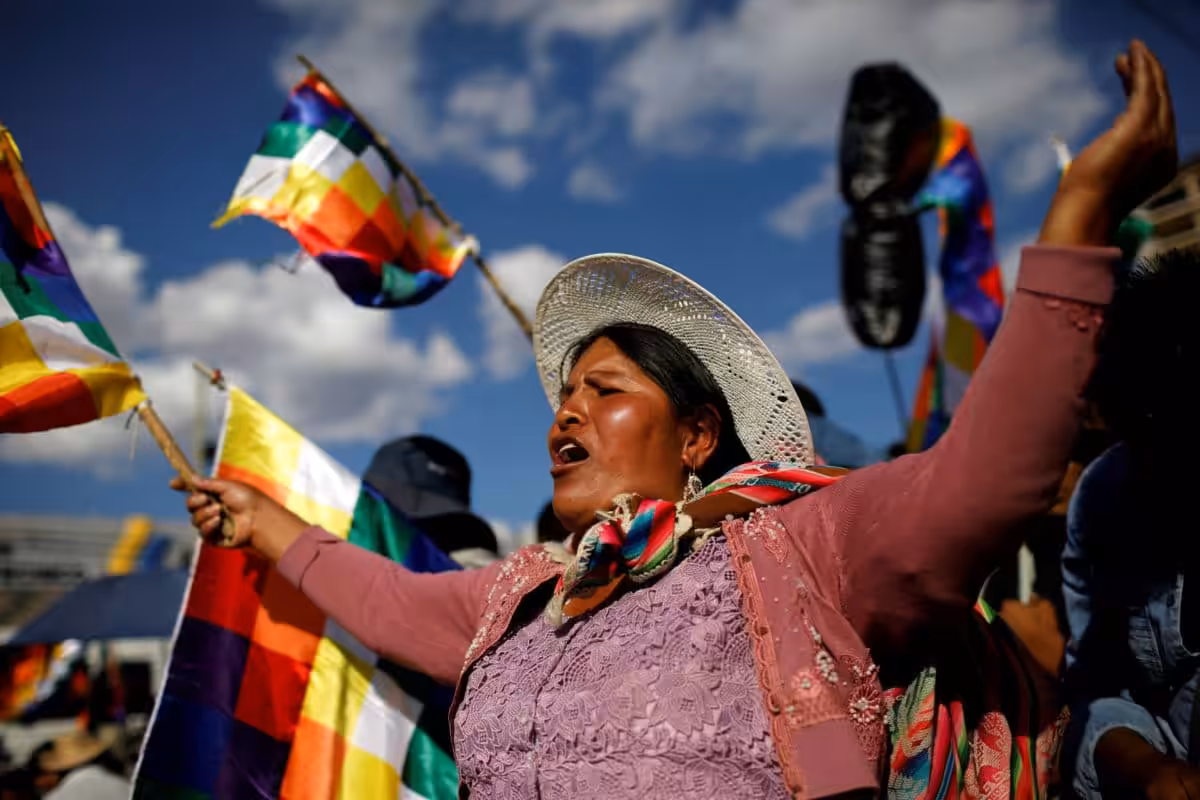 A supporter of former Bolivia's President Evo Morales participates in a demonstration in Cochabamba