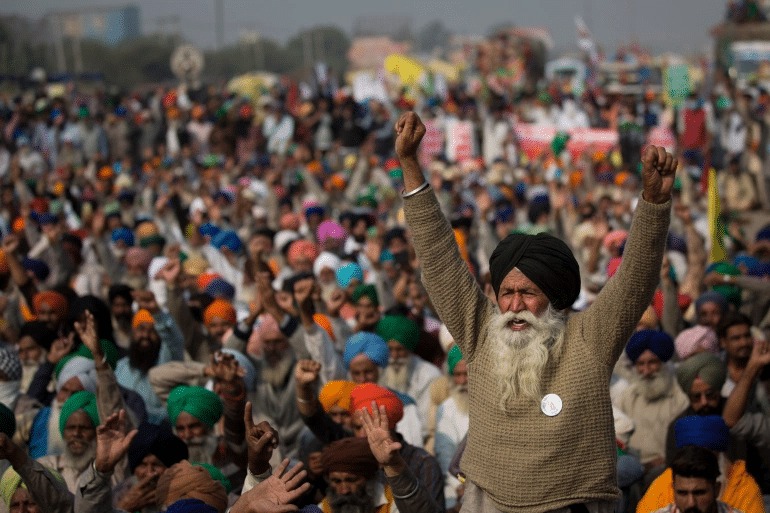 Demonstrators blocked a major highway at the Delhi-Haryana state border, 2020 [Altaf Qadri/AP Photo]