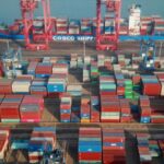 Freight containers in a loading=