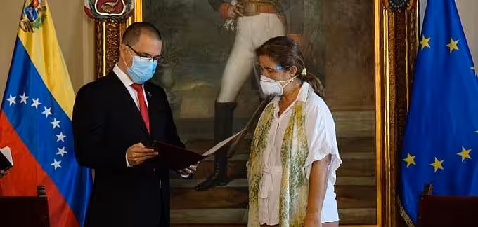 European Union ambassador to Caracas,Isabel Brilhante, expelled from Venezuela (persona non grata) after a new round of illegal EU sanctions. Photo courtesy of MPPRE.