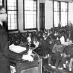 Malcolm X speaks to young civil rights fighters in Selma, Alabama, Feb. 4, 1965. In last weeks of his life, Malcolm spoke increasingly as a revolutionary leader of the entire working class. Photo courtesy of the Militant.