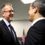 Story and former deputy Guaido during a 2020 meeting. File photo.