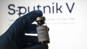 An illustration of the Sputnik V vaccine against the coronavirus that was developed by Russia. (Hakan Nural - Anadolu Agency).