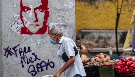 Urban signs like this demanding #FreeAlexSaab can be seen in the streets of Venezuela more often. File photo courtesy of RedRadioVE.