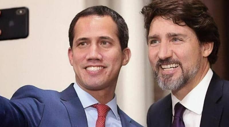 US puppet Juan Guaidó takes selfie with Canadian Prime Minister Justin Trudeau in January 2020. (File photo)