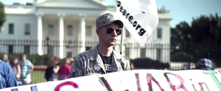 Daniel Hale at peace protests in undated photo. (DIY Roots Action website)