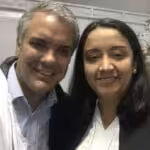 Gaby Arellano and the Colombian president Ivan Duque carrying a tshirt with the face of Leopoldo Lopez. File photo.