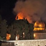 Featured image: The Al-Aqsa mesquite, a UN cultural heritage landmark, on fire after Israeli and settler attacks on Monday, May 10. Photo courtesy of Turkey News.