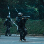 Riot police during anti-government protests in Medellín, Colombia, May 16, 2021 Joaquin Sarmiento / AFP