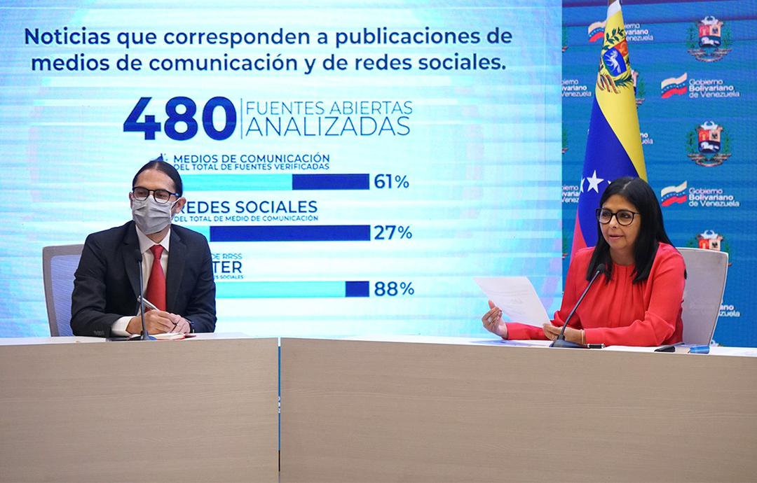 Featured image: Venezuelan Vice President, Delcy Rodriguez and Minister for Communication, Freddy Ñáñez, on a press conference denouncing a bot attack on human rights in Venezuela to influence an International Criminal Court investigation. Photo courtesy of MINCI.