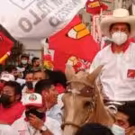 Featured image: Progressive Peruvian presidential candidate Pedro Castillo riding a horse during a political rally. File photo.