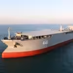 This photo shows Iran-made warship Makran. | Iranian Army via AP