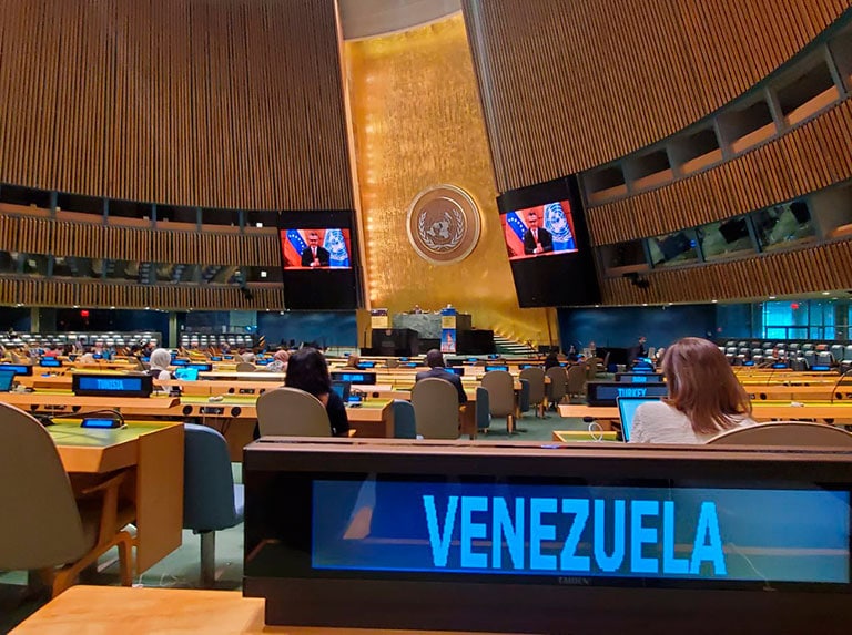 Featured image: Venezuelan Minister for Culture, Ernesto Villegas, speaking in the United Nations. Friday, May 21, 2021. Photo courtesy of Ultimas Noticias.
