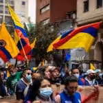 People march to protest the government in Bogota, Colombia, Wednesday, May 5, 2021. (Federico Rios/The New York Times)