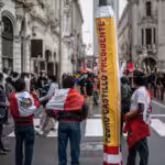 Supporters of the Peru Libre candidate, Pedro Castillo, protest in front of the headquarters of the National Elections Jury, Lima, June 9, 2021.