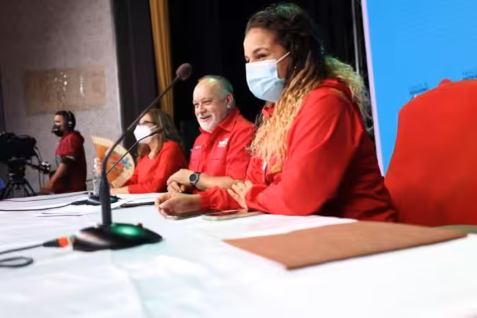 Deputy Diosdado Cabello with PSUV leadership. Photo courtesy of RedRadioVE.