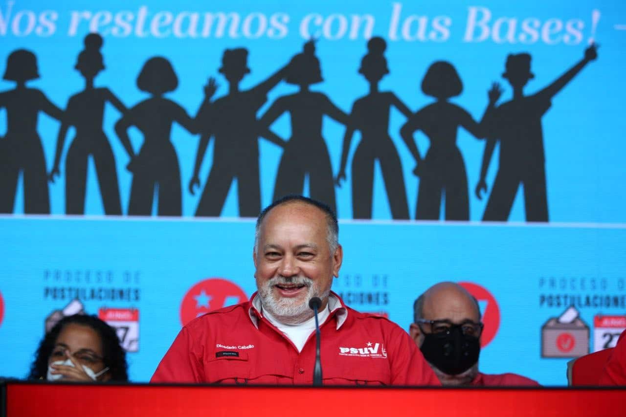 PSUV Vice President Diosdado Cabello during a press conference advancing some results on the first phase of party primaries. Photo courtesy of VTV.