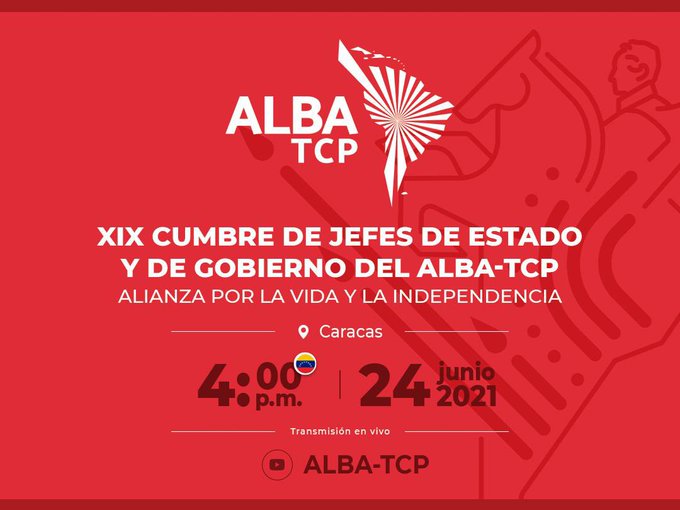 Banner with the next ALBA-TCP summit information. Photo courtesy of @SachaLlorenti .