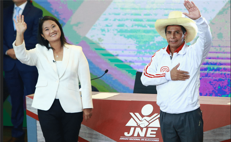 Peruvian presidential candidates Keiko Fujimori of the conservative party Fuerza Popular and Pedro Castillo of Peru Libre.