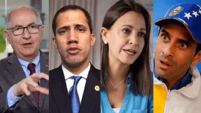 From left to right, Antonio Ledezma, former deputy Guaido, Maria Corina Machado and Enrique Capriles. File photo.