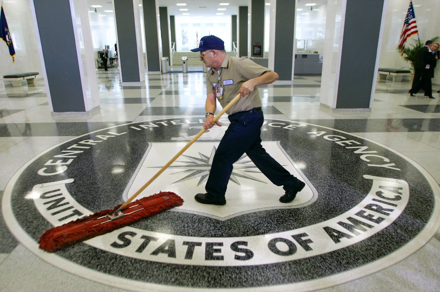 CIA entrance being mopped. File photo.