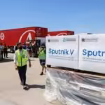 Sputnik V, Russian anti COVID-19 vaccines being unload from an airplane. File photo.