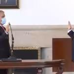 Colombian Minister for Defense, Diego Molano being sword in by Ivan Duque last February 2021. File photo.