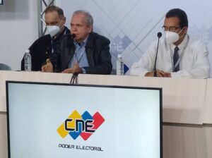 IT experts during a press conference from CNE headquarters in Caracas this Monday, July 26. Photo courtesy of CNE.