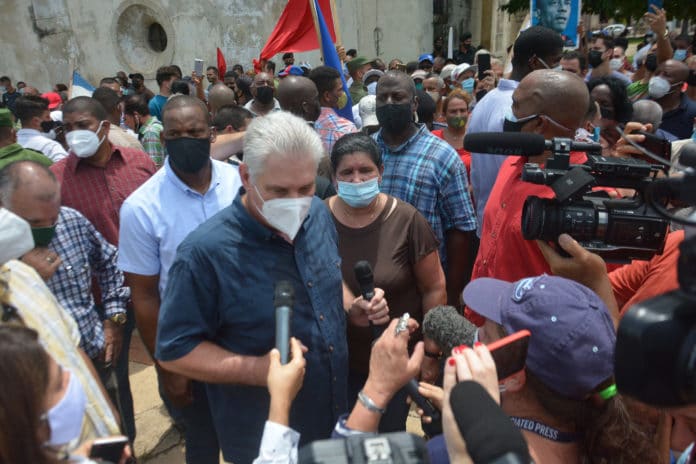 Cuban President Miguel Diaz-Canel went to the streets of Cuba to talk directly with the people in the mist of a destabilization operation that many believe is US made. Photo Telesur.